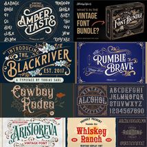 Vintage Font Bundle 200+ Collection Classic Typography Retro Instant Dow... - $5.99