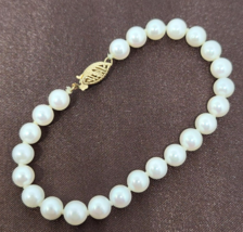 14k Yellow Gold Akoya Pearl Bracelet 6.5&#39;&#39;, 6.5mm, 24 Pearls - £383.69 GBP