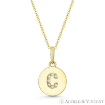 Initial Letter &quot;C&quot; CZ Crystal 14k Yellow Gold 15x9mm Round Disc Necklace Pendant - £62.47 GBP+