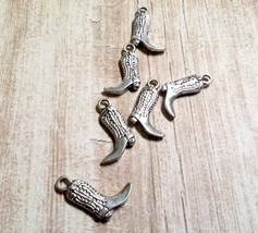 10 Cowboy Boot Charms Antique Silver Tone Western Pendants Cowgirl Findings - £5.06 GBP