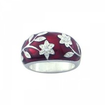 Sterling Silver 925 Rhodium Plated Red Enamel CZ Flower Ring Size 9 - £47.11 GBP