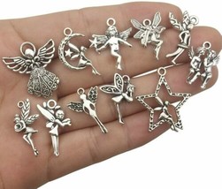 11 Fairy Charms Antique Silver Tone Fairy Tale Angel Pendants Assorted Lot - £5.06 GBP