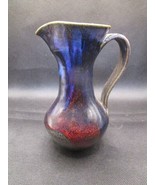 Japanese pottery volcanic ash studio glazed pitcher brown /soft blue red 6 1/2" - $64.35