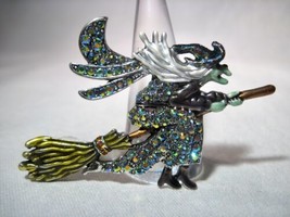 Kirk&#39;s Folly Rhinestone Enamel Broomstick Witch Brooch Pin K1355 - £59.71 GBP