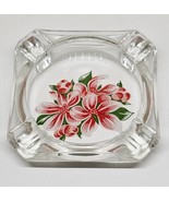 Vtg Glass Small Flower Ashtray Colorful Old Flower Orchid Print 4&quot; - $369.57 MXN