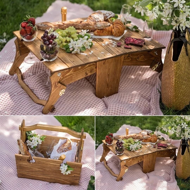 2 in 1 Handmade Oak Wood Folding Table / Lunch Box for Outdoor living, Camping - $85.00
