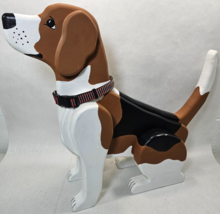 Folk Art Wood  Carved Beagle Hound Dog Pet sit Large - £78.01 GBP