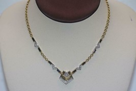 Estate 18K Yellow Gold Diamond Sapphire V Link Chevron Design Necklace 14.5&quot; 18g - £1,996.29 GBP