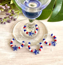 Set of 4 Fun Colorful Red White &amp; Blue Wine Charms / Drink Markers 4th o... - $2.47