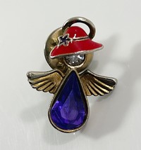 Red Hat Angel Pin Brooch Rhinestone Head Crystal Body Gold Tone Society Ladies - £6.94 GBP