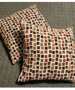 Set of 2 Toss Pillows Jacquard Square Decorative Throw Cushion Earthtone... - $18.71
