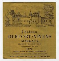 Chateau Durfort Vivens Margaux 1970 Wine Label Type 2 SPECIMEN - $11.88