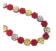 40 Preciosa Czech Boho Glass 8.5x4.5mm Ruby Red AB Flat Flower Strand Beads - £3.94 GBP