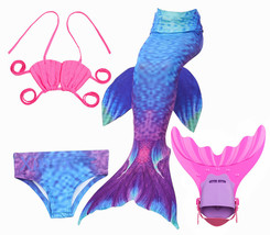 HOT!Kids Girl Mermaid Tail with Fin Costume Swimmable Tail with Monofin swimwear - £25.57 GBP