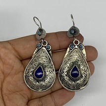 1pc, 2.8&quot;x1.1&quot; Turkmen Earring Tribal Jewelry Lapis Lazuli Teardrop Boho, B14245 - £9.58 GBP