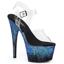 PLEASER ADORE-708SS Women&#39;s 7&quot; Heel Platform Ankle Strap W/ Glitter Sandal Shoes - £59.10 GBP