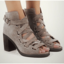 Jeffrey Campbell Salazar Bootie Block Heel Suede Lace Up Taupe 9.5 - $54.00