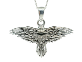 Raven Necklace Pendant Flight of the Raven 18&quot; Chain All 925 Silver Boxed Gift - $37.15