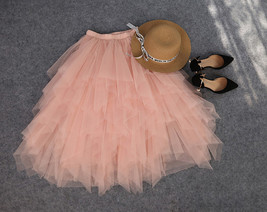 Pink Layered Tulle Midi Skirt Outfit Women Custom Plus Size Ruffle Tulle Skirt image 6