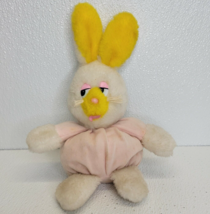 Vintage 1983 Well Made Toys Happiness Aid B EAN Plush Bunny Pink White Yellow - £7.58 GBP