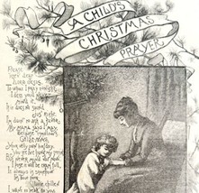 Childs Christmas Prayer 1885 Victorian Art Wood Engraving Lizbeth Comins DWHH11 - £31.46 GBP