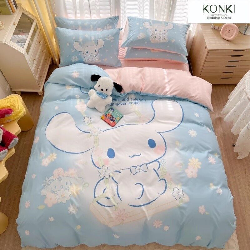 Sanrio Cartoon Cinnamoroll 100% Cotton Duvet Cover Set Modern Kids' Bedding Set