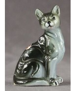 Vintage BRINNS China Kitty Cat Figurine Sage Green Black Siamese 3-3/8&quot; ... - £19.43 GBP