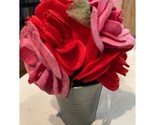Valentine Flower Topiary Tin Pail Valentine&#39;s Day Gift Felt Roses 6&quot; Tal... - $6.95