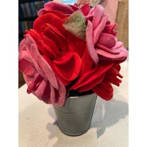 Valentine Flower Topiary Tin Pail Valentine&#39;s Day Gift Felt Roses 6&quot; Tal... - £5.42 GBP