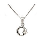 16 Inch Rhodium Plated Circle and Star Pendant Necklace with AAA Grade C... - £9.81 GBP