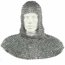 Medieval Flat Riveted w/ Flat Washer Chainmail Coif Chain Mail Hood Armo... - $157.09