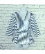 Boston Proper Blazer Womens Small Blue White Striped 3/4 Sleeve V Neck P... - $24.99