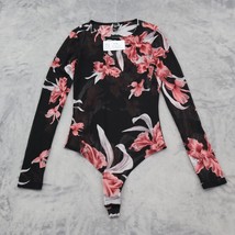 Windsor Swimming Suit Womens M Black Peach Flowery Design Long Sleeve - £15.52 GBP