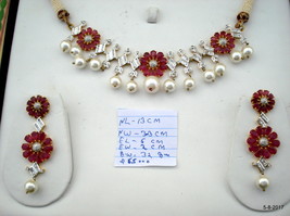 Ethnic Gold Necklace Earrings Diamond Ruby Pearl Gemstone Gold Jeweley Set - £3,590.66 GBP