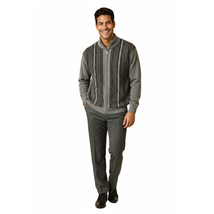 Men's Fancy European Sweater Jacket By Silversilk Fashionable 11005 Gray image 5