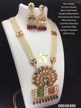 Designer Mala Peacock Meena Work Long Necklace Mala Haar Earrings Jewelr... - £16.06 GBP