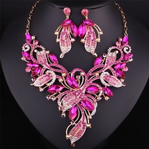 6 Color Luxury Flower Horse Eye Crystal Necklace Earrings Geometric Alloy Gold L - £26.95 GBP