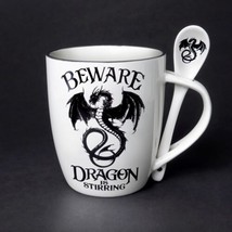 Alchemy Gothic ALMUG14 Dragon is Stirring Cup &amp; Spoon White Black Coffee Mug Tea - £13.62 GBP