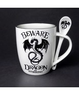 Alchemy Gothic ALMUG14 Dragon is Stirring Cup &amp; Spoon White Black Coffee... - $16.99