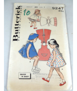 Vintage Butterick 9247 Child&#39;s Dress Apron and Hat Quick n easy Part cut - $10.84 CAD