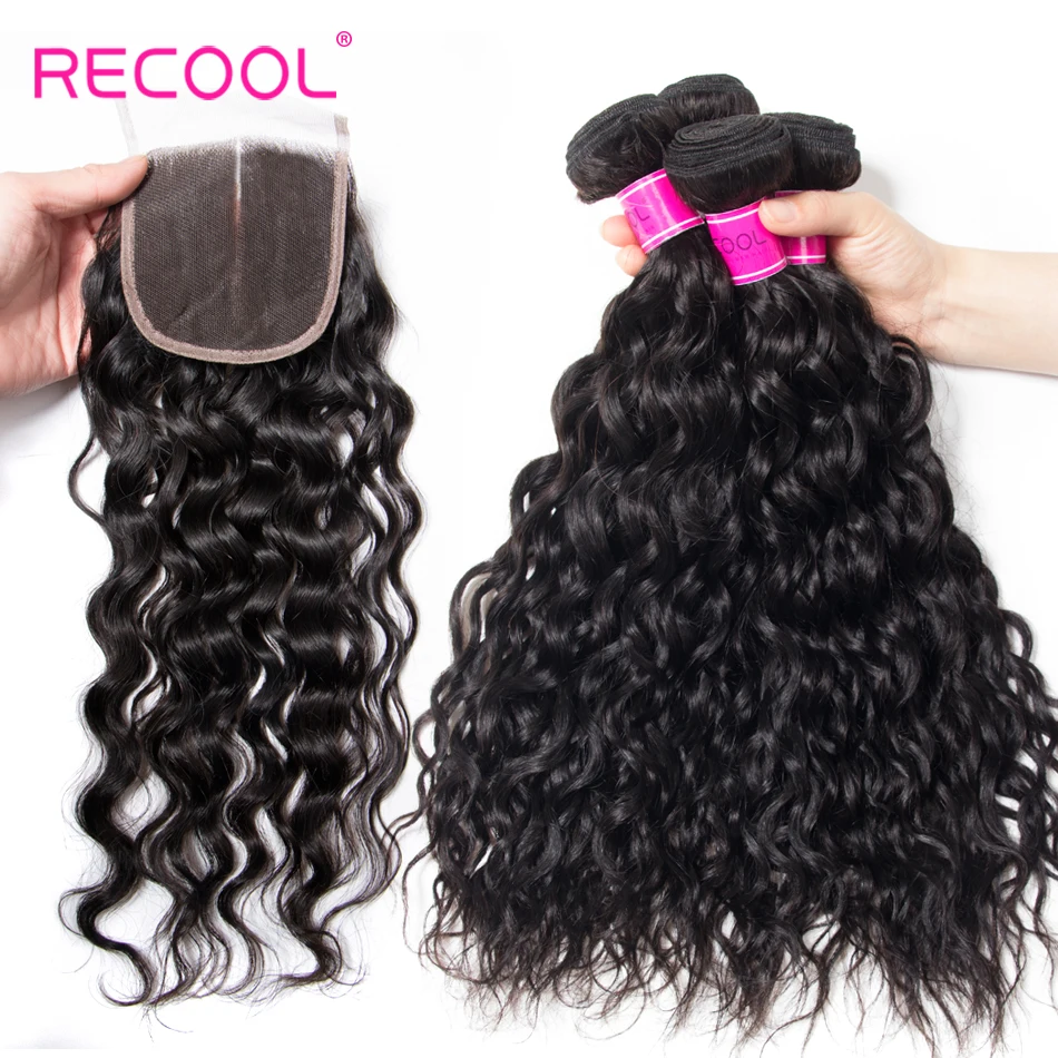 Recool Hair Water Wave Bundles With Closure Remy Peruvian Hair 3 Bundles and - £119.77 GBP+