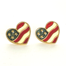 Avon American USA Flag Heart Stud Earrings Pierced Red White Blue Enamel - $14.95