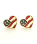 Avon American USA Flag Heart Stud Earrings Pierced Red White Blue Enamel - £11.76 GBP