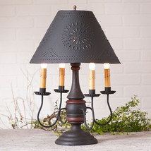 Jamestown Colonial Table Lamp Punched Tin Metal Shade in  Black Red Stripe - £310.57 GBP