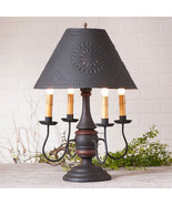 Jamestown Colonial Table Lamp Punched Tin Metal Shade in  Black Red Stripe - £309.93 GBP