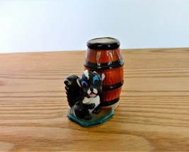 Skunk and Barrel Porcelain Figurine Anthropomorphic Blue Eyes Vintage Figural - £15.98 GBP