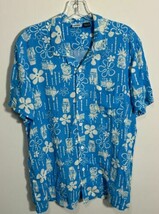 Spongebob Squarepants Hawaiian Shirt Mens M Blue White Tiki Button Up Be... - $9.89