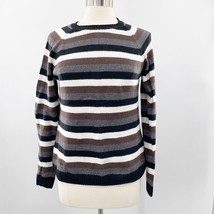 Columbia Womens Black Gray Cotton Angora Wool Retro Stripe Crewneck Sweater SZ M - £14.66 GBP