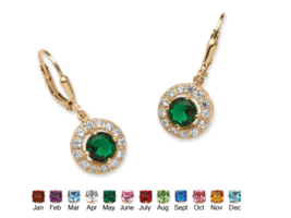 Simulated Birthstone Halo Drop Earrings Gp May Emerald 18K Gold Sterling Silver - £78.65 GBP