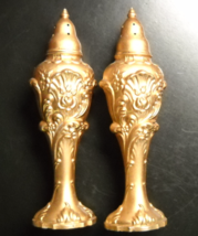 Onedia Salt and Pepper Shaker Metal Gold Tone Floral Pattern Screw On Caps - $15.99
